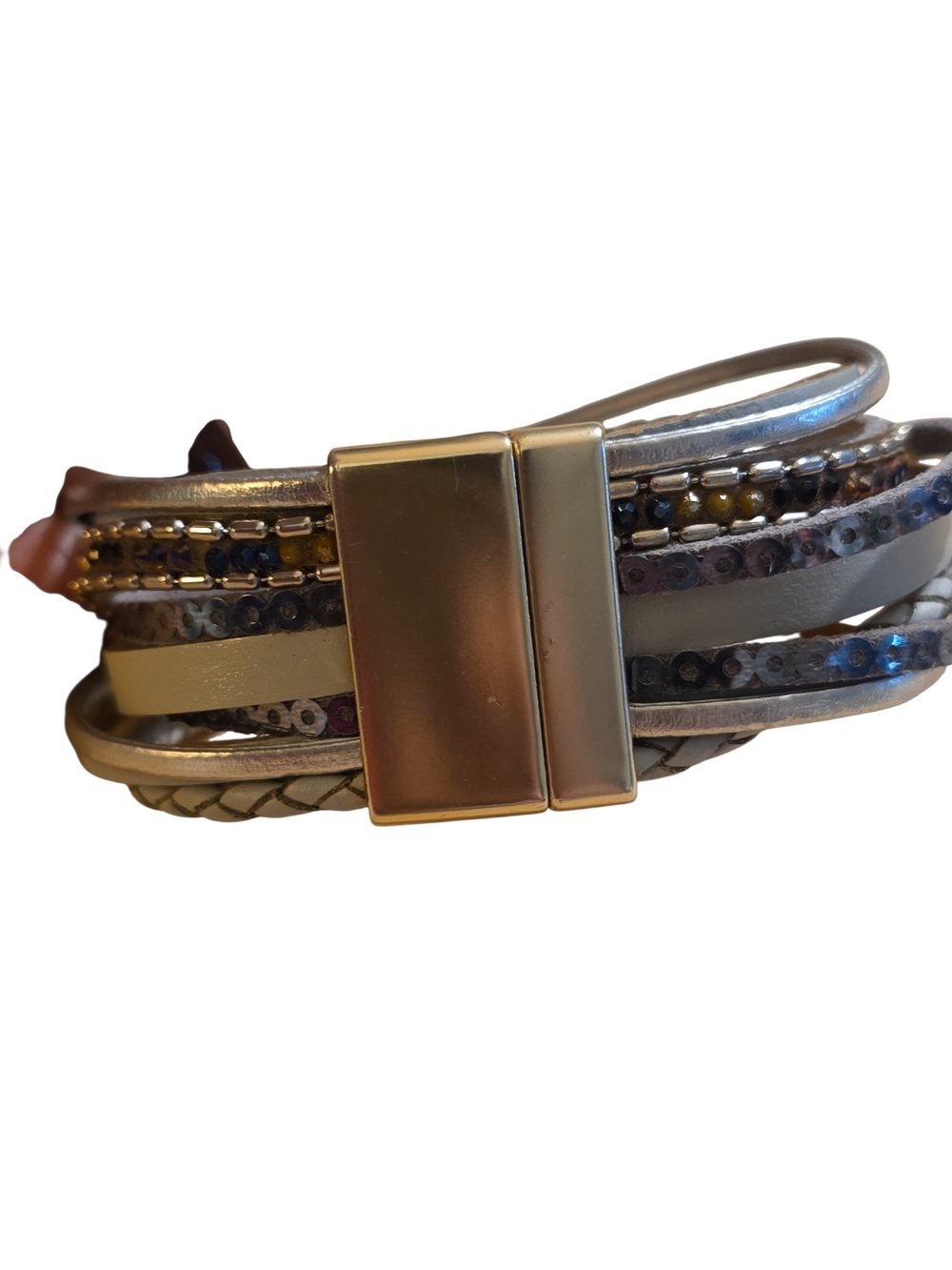 Multi-Row Metallic and Beaded Wrap Bracelet - Gold Accent